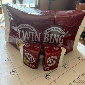 Palmer Candy Co. Twin Bing Candy Bars Cookie Jar + Salt & Pepper Shakers